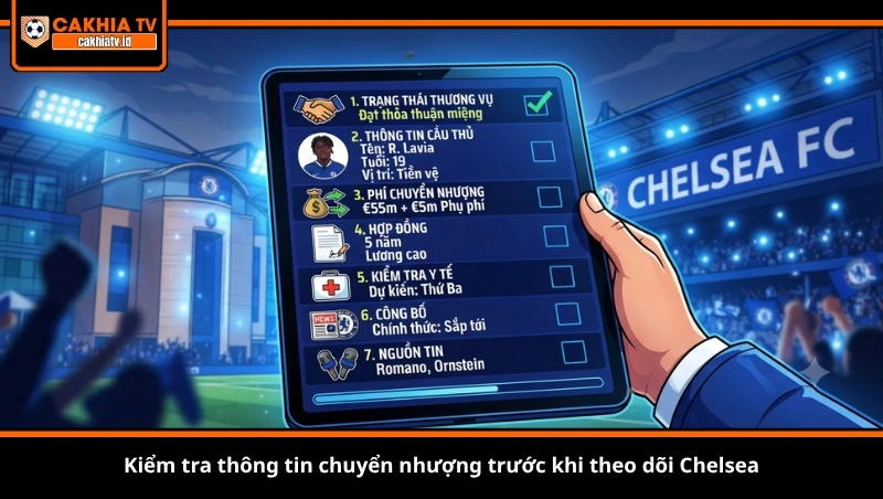Kiểm tra thông tin chuyển nhượng trước khi theo dõi Chelsea