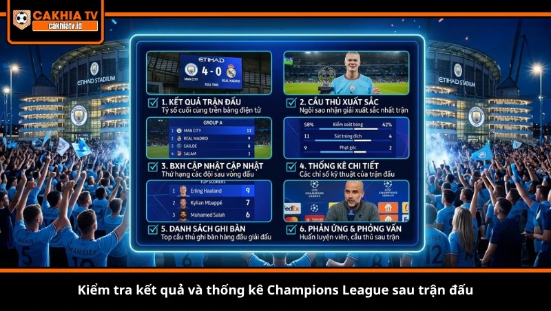 Kiểm tra kết quả và thống kê Champions League sau trận đấu