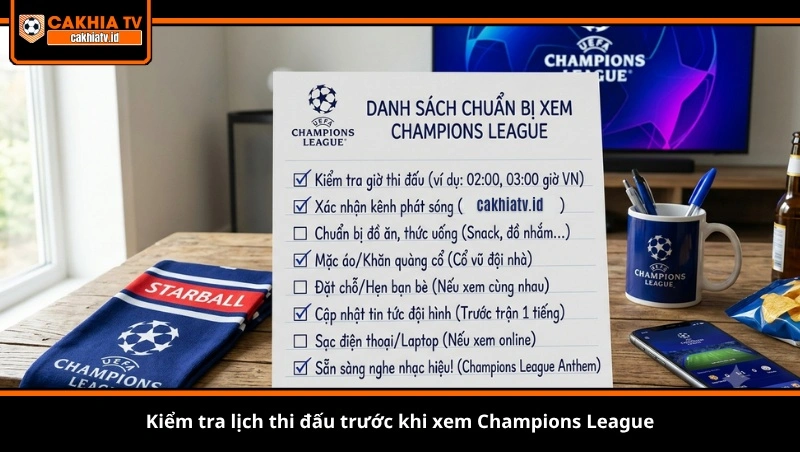 Kiểm tra lịch thi đấu trước khi xem Champions League
