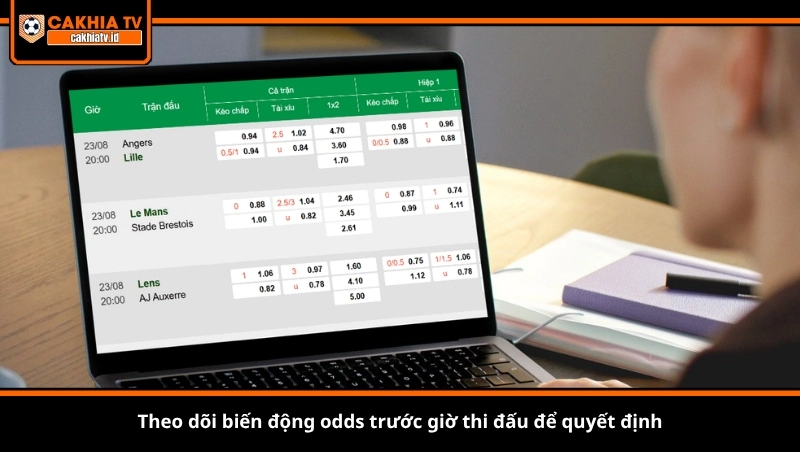 Theo dõi biến động odds trước giờ thi đấu để quyết định